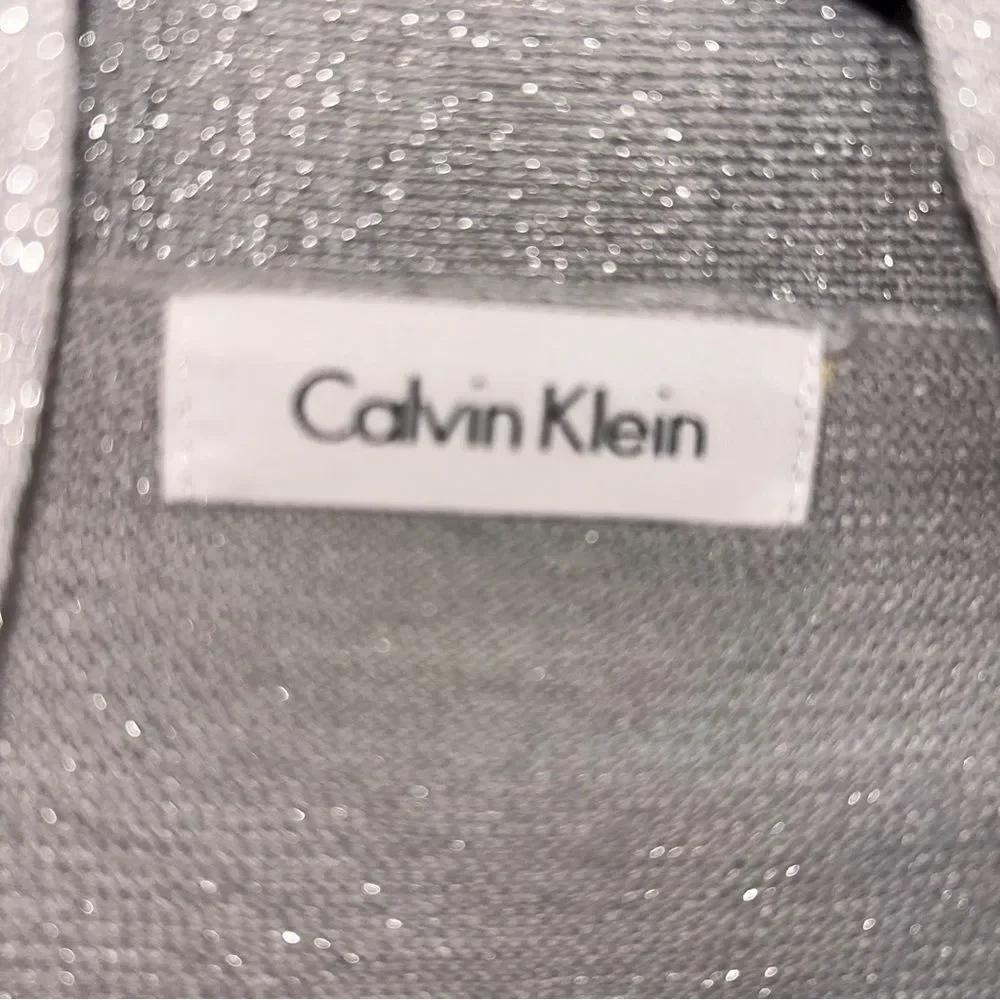 Calvin Klein Shimmer 3/4 Length Sleeve Open Front Crop Cardigan Sweater Top